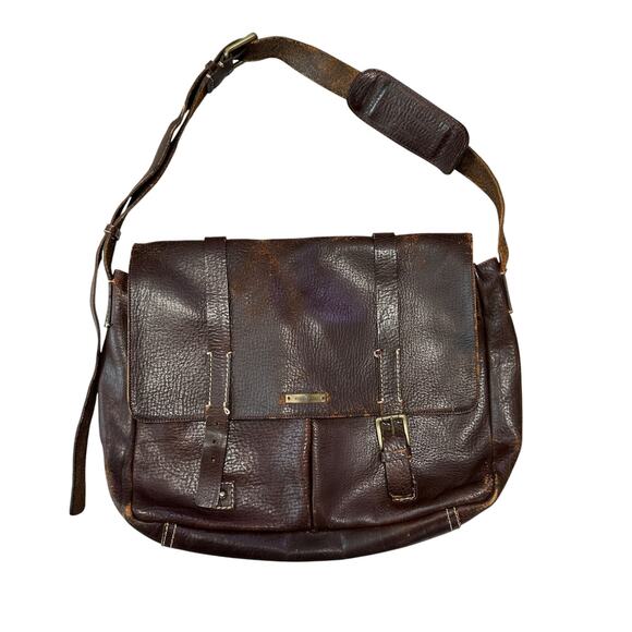 Etiqueta Negra Hombres Leather Satchel Messenger Bag Distressed Retro Large - Picture 1 of 11